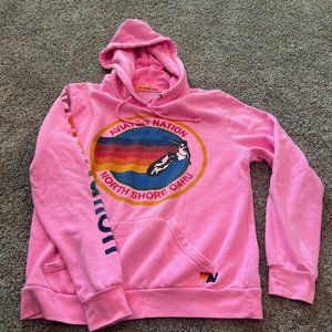 AVIATOR NATION NORTH SHORE OAHU PULLOVER RELAXED HOODIE - NEON PINK